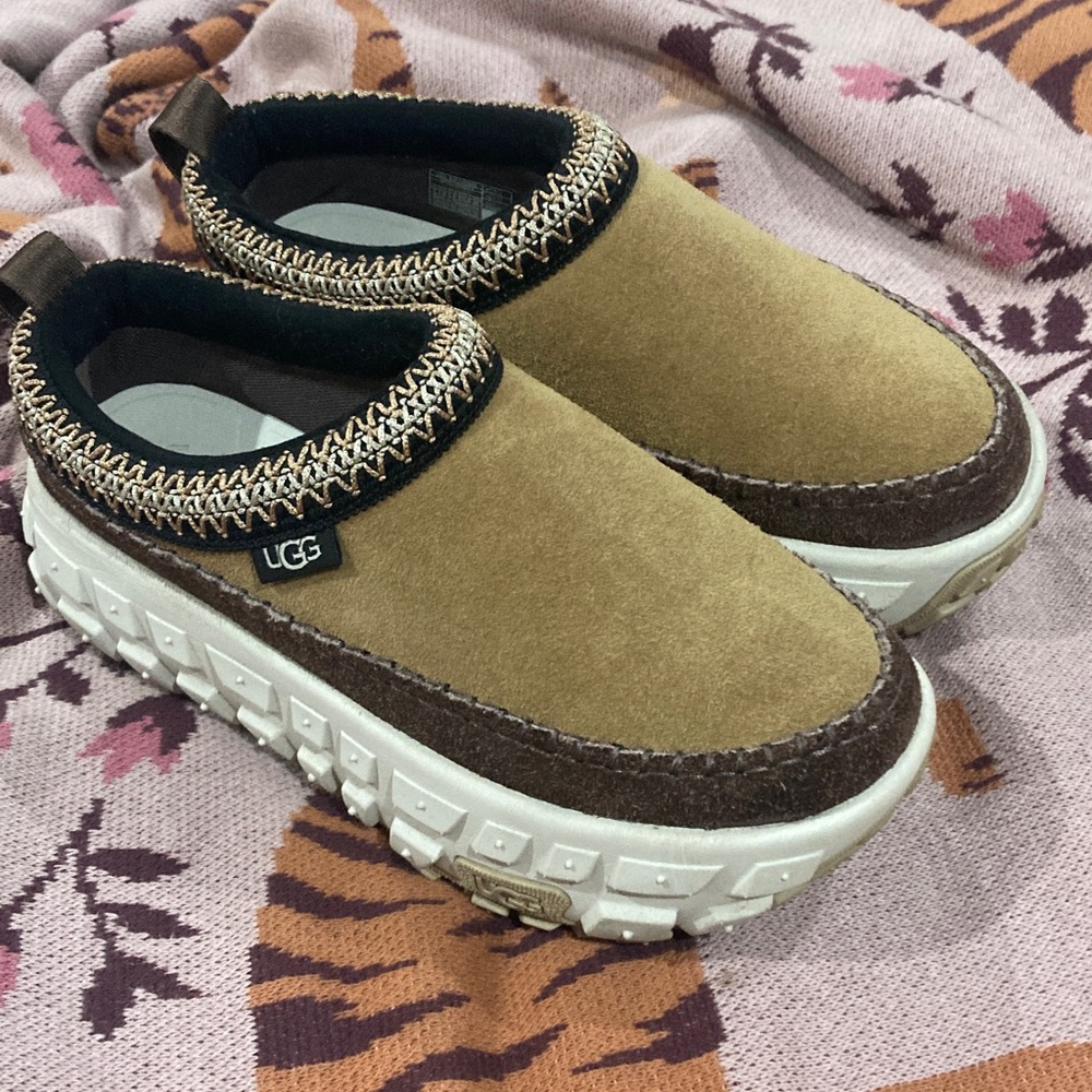UGG Tan and Brown Platforms Venture Daze worn a couple times with socks. Run big